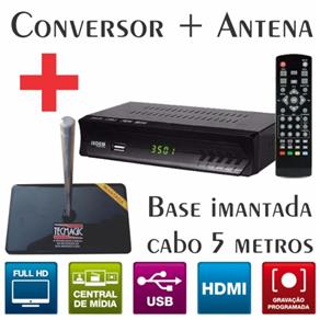 Conversor Digital P/ TV com Visor LED HDMI/AV e USB ISDB-T + Antena