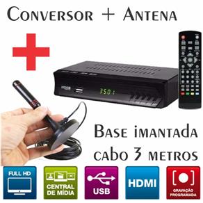 Conversor Digital P/ TV Visor LED HDMI/AV e USB ISDB-T + Antena