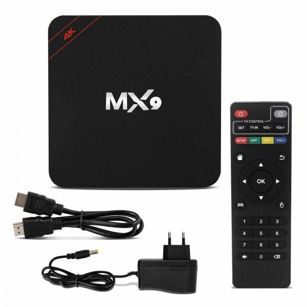 Conversor Smart TV Box MX9 4K Ultra HD Wi-Fi Android HDMI USB Cartão SD MP3 MP4 Aplicativo Kodi OTT - Prime