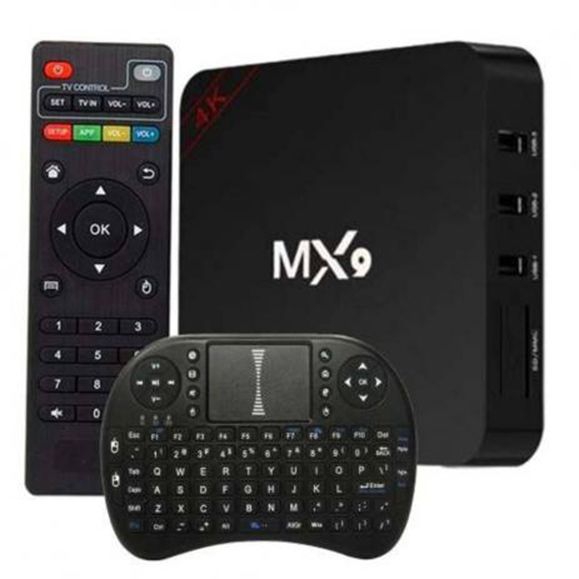 Conversor Smart Tv Uhd MX9 4k Transforma Sua Tv em Smart Tv Netflix Youtube Internet Android 8.1 Hdmi 2GB/16gb + Teclado Touchpad