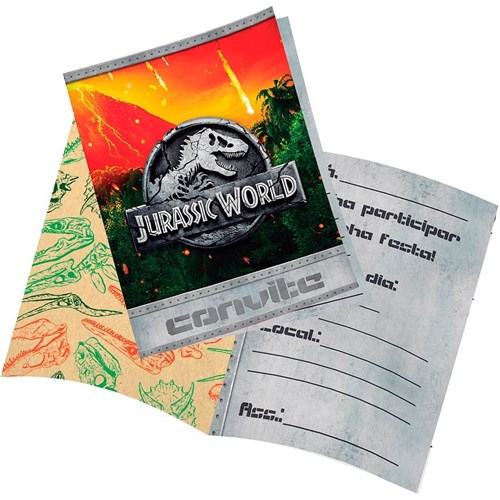 Convite de Aniversário Jurassic Park World - 08 Unidades