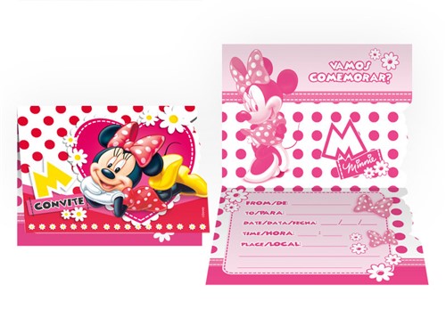 Convite para Aniversário Pequeno Minnie Vermelha Regina Festas - Embalagem com 08 Unidades.