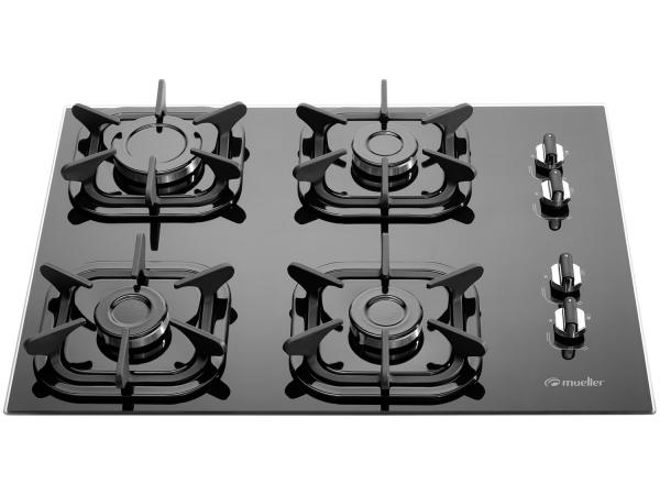 Cooktop 4 Bocas Mueller Preto a Gás GLP - Ultra Chama