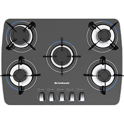 Cooktop a Gás 5 Bocas Continental Decore Vidro Preto com Acendimento Superautomático