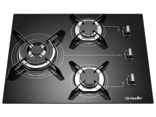 Cooktop 3 Bocas Mueller 3B à Gás - Tripla-Chama Acendimento Superautomático