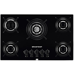 Cooktop Brastemp Ative! Gás 5 Bocas Vidro Bivolt BDD76 com Quadri Chamas Preto