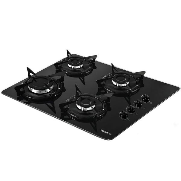 Cooktop Fogatti 4 Bocas Vidro Preto Chama Rápida Bivolt V400