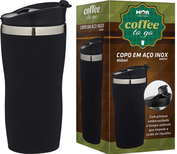 COPO ACO INOX 450ml COFFEE TO GO - PRETO - Mor