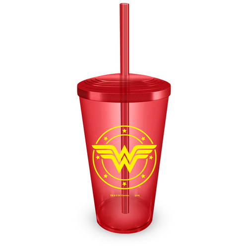 Copo Acrílico Vermelho Wonder Woman Logo Vermelho