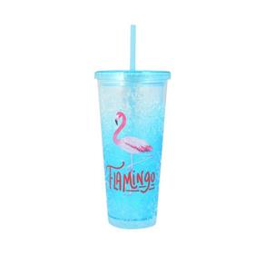Copo Canudo com Gel Flamingo - Azul - Simas - Colorido