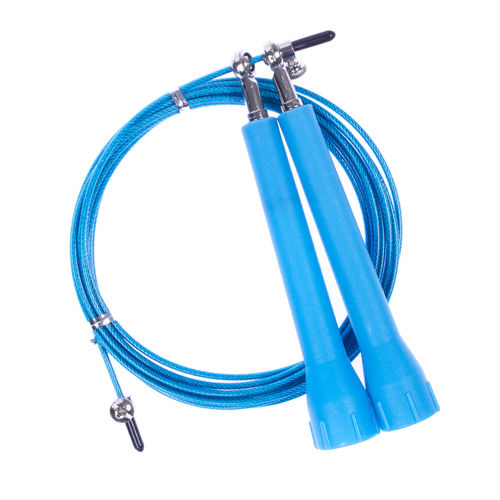 Corda de Pular Cabo Aço Speed Rope 2 Rolamentos Crossfit Azul