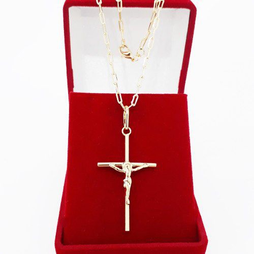 Tudo sobre 'Corrente Cordão Masculina 70cm 2mm Crucifixo Face Folheado Ouro. Cod: 1784/1985 - Gabriela Costa Semi Jóias'