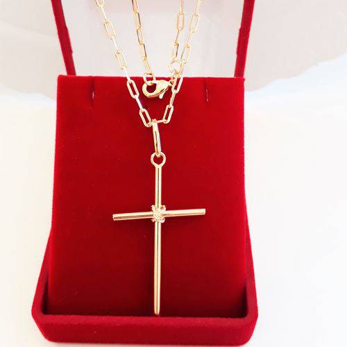 Corrente Masculina Cartier 60CM e Crucifixo Folheada Á Ouro