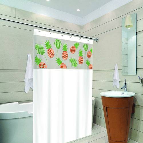 Cortina de Box Banheiro com Visor 1,38 X 1,98 Branco Abacaxi