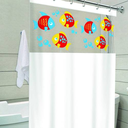 Cortina de Box Banheiro com Visor 1,38 X 1,98 Branco Aquario