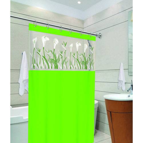 Tamanhos, Medidas e Dimensões do produto Cortina de Box Banheiro com Visor 1,38 X 1,98 Verde Copo de Leite