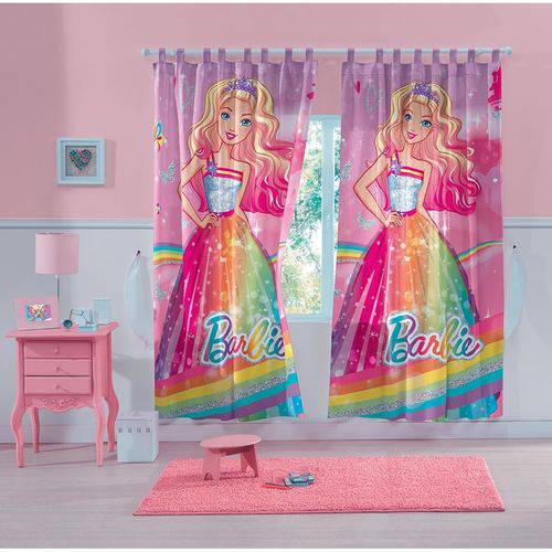Cortina Ilhós Infantil Estampada Barbie Arco-iris