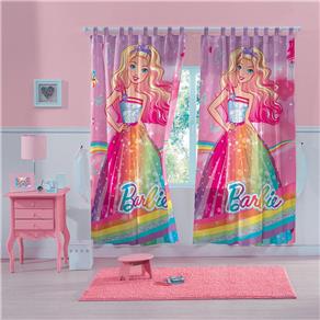 Cortina Infantojuvenil Lepper Barbie Reino do Arco-Íris em Algodão e Poliéster com Alça 2 Peças 150 X 220 Cm - Rosa