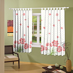 Cortina Primavera Alva 200x150cm com Passante e Varão Branca Estampada - Sultan