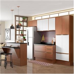 Cozinha Compacta 13 Portas C/ Bancada e Rodapé 5464r Noguei/Branco - Multimóveis - Marrom