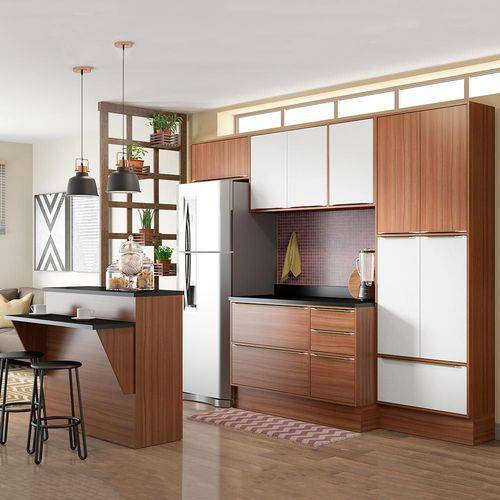 Cozinha Compacta 13 Portas C/ Bancada e Rodapé 5464r Noguei/Branco