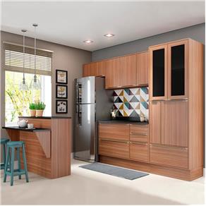 Cozinha Compacta 12 Portas C/ Bancada e Rodapé 5463r Nogueira/Malt - Multimóveis - Marrom