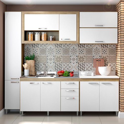 Cozinha Compacta 10 Portas C Balcão Tamp Branco 5704 Branco/Argila