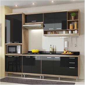 Cozinha Compacta 11 Portas Sicília com Tampo 5809 Preto/Argila - Multimóveis - Preto