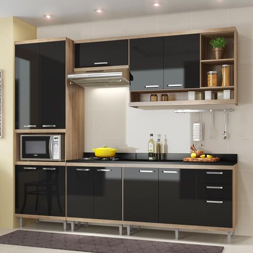 Cozinha Compacta 11 Portas Sicília com Tampo 5809 Preto/Argila - Multimóveis