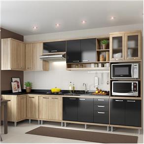 Cozinha Compacta 15 Portas 3 Gavetas para Pia 5830 Preto/Argila - Multimóveis - Marrom