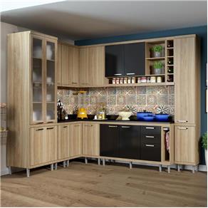 Cozinha Compacta 16 Portas com Tampo e Vidro 5805 Preto/Argila - Multimóveis - Marrom
