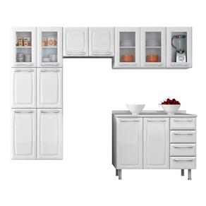 Cozinha Compacta 4 Peças 13 Portas 5 de Vidro e Balcão com Tampo e 4 Gavetas Criativa Itatiaia Branca - Branco