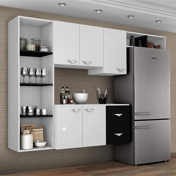 Cozinha Compacta 4 Peças 5 Portas Anabela Siena Móveis Branco/Preto
