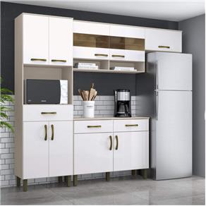 Cozinha Compacta 4 Peças 2 Portas de Vidro Balcão com Tampo Amy Siena Móveis Cristal/Branco - Branco