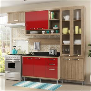 Cozinha Compacta 5146 Sicília Multimóveis - Argila/Vermelho Scarlet