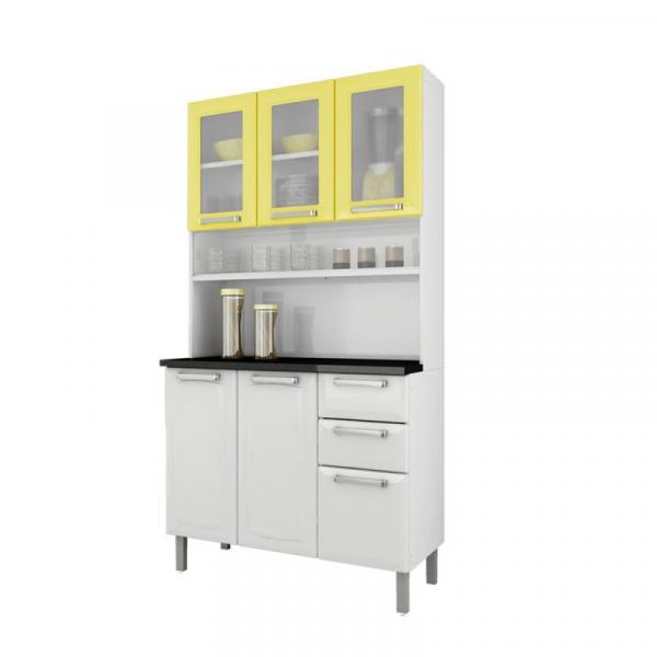 Cozinha Compacta 6 Portas C/Vidro 2 Gavetas Regina Branoc/Amarelo Claro - Itatiaia