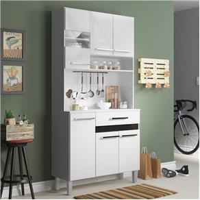 Cozinha Compacta 6 Portas com Pés Ac610 Branco/Preto - Decibal Móveis - Branco