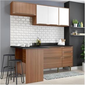 Cozinha Compacta 6 Portas com Tampo e Pés 5460 Nogueira/Branco - Multimóveis - Marrom