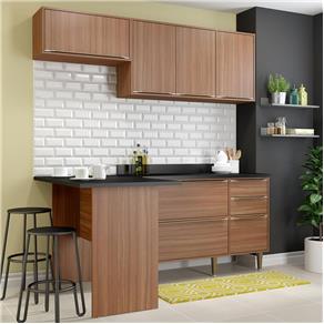 Cozinha Compacta 6 Portas com Tampo e Pés 5460 Nogueira/Malt - Multimóveis - Marrom