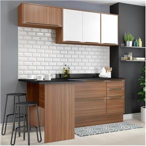 Cozinha Compacta 6 Portas com Tampo e Rodapé 5460r Nogueira/Branco - Multimóveis - Marrom
