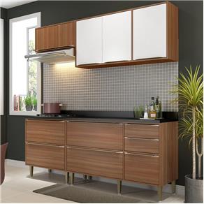 Cozinha Compacta 7 Portas com Tampo e Pés 5459 Nogueira/Branco - Multimóveis - Marrom