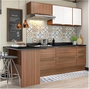Cozinha Compacta 7 Portas com Tampo e Rodapé 5455r Nogueura/Branco - Multimóveis - Marrom