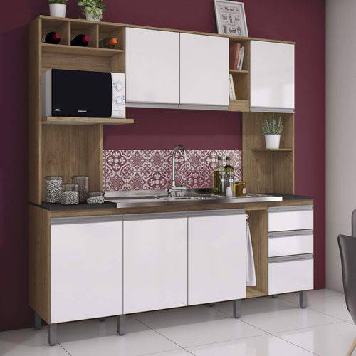 Tudo sobre 'Cozinha Compacta 7 Portas 2 Gavetas Jasmine Siena Móveis Rústico/Branco'