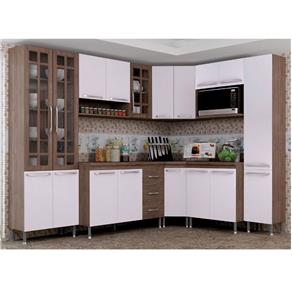 Cozinha Compacta 8 Peças Paneleiro Duplo Mery Indekes - Nogal/Branco/Nogal