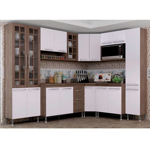 Cozinha Compacta 8 Peças Paneleiro Duplo Mery Indekes Nogal/Branco/Nogal