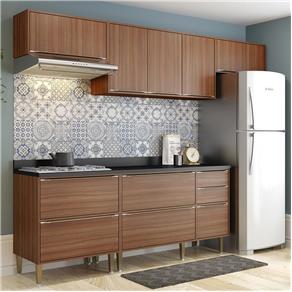 Cozinha Compacta 8 Portas com Tampo e Pés 5456 Nogueira/Malt - Multimóveis - Marrom