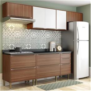 Cozinha Compacta 8 Portas com Tampo e Pés 5456 Noguera/Branco - Multimóveis - Marrom