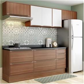 Cozinha Compacta 8 Portas com Tampo e Rodapé 5456r Nogueira/Branco - Multimóveis - Marrom