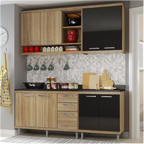 Cozinha Compacta 8 Portas Sicília com Tampo 5819 Preto/Argila - Multimóveis - Marrom