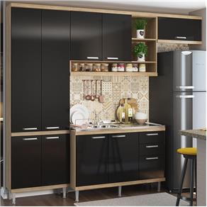 Cozinha Compacta 9 Portas com Balcão para Pia 5840 Preto/Argila - Multimóveis - Preto